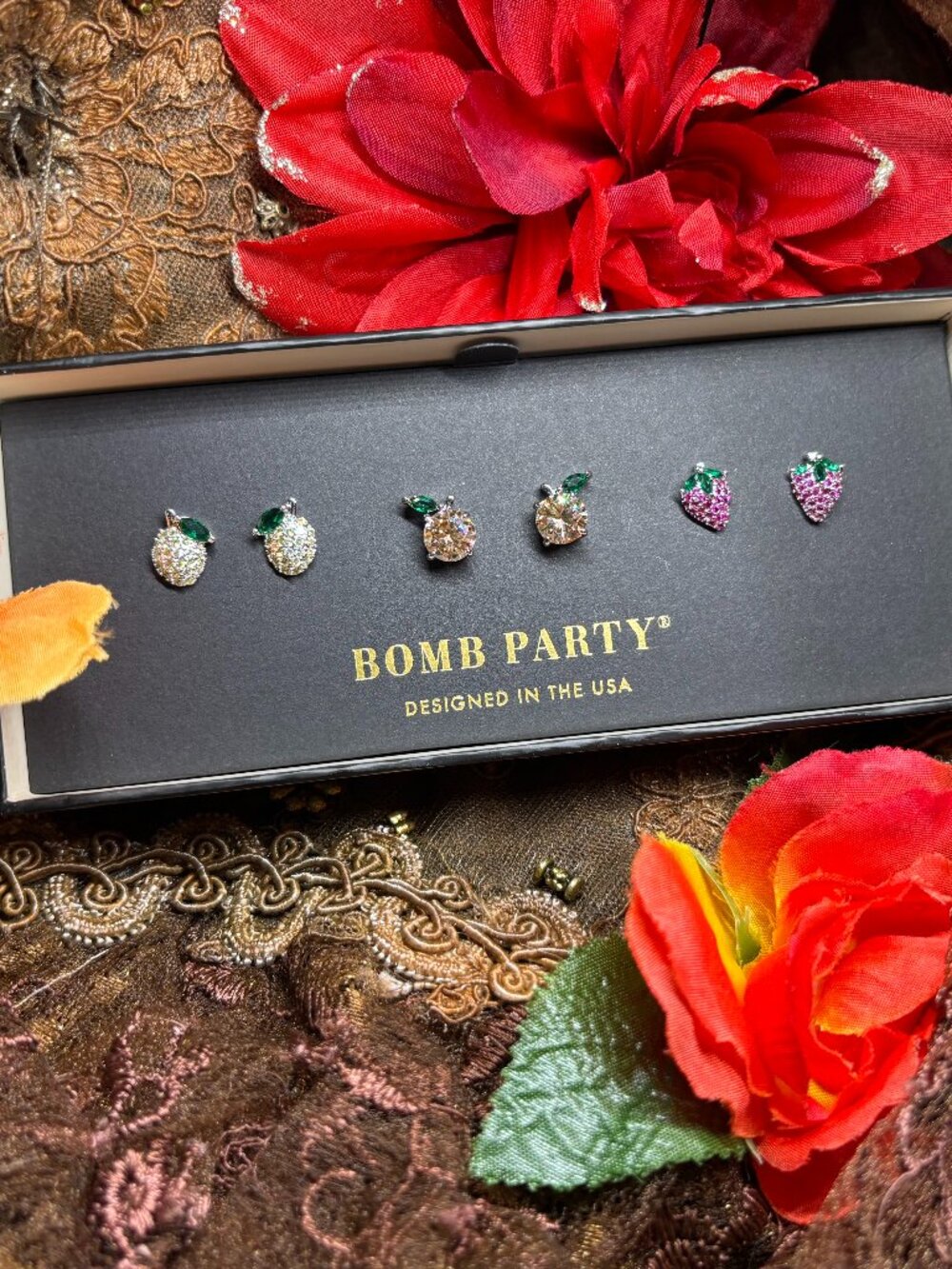 Bomb Party “Summer Fruit Trio” 3 Pair Shiny Studs RBP6603 MSRP $96